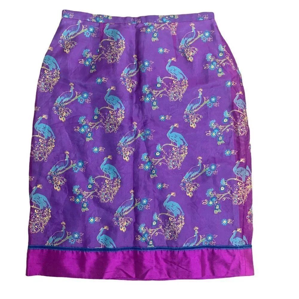 Vintage Lilly Pulitzer Silk Pencil Skirt 6 Purple Peacock Floral Lined Zipper